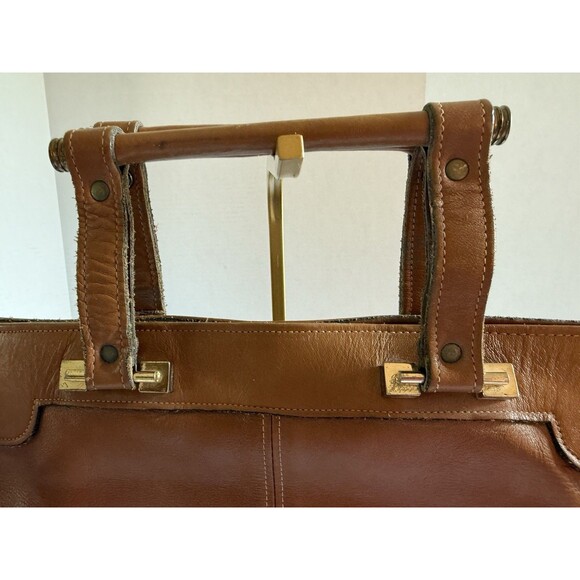 Vintage Jean Fogel Paris Rooster logo Tan Double Strap Handbag Purse 1970s HTF - Picture 4 of 16